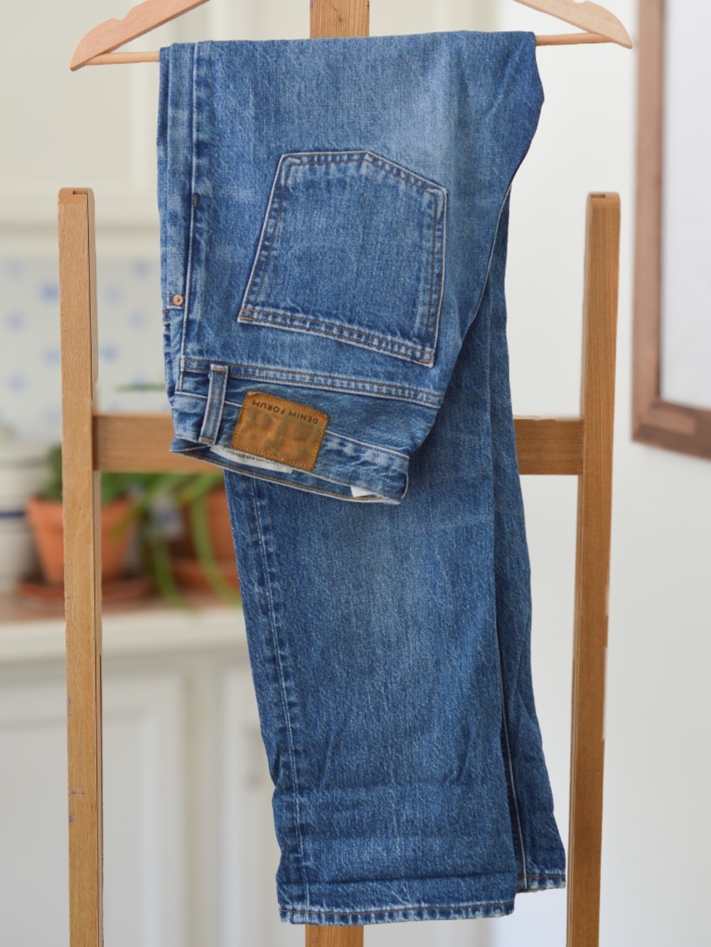Denim Forum Aritzia The Patti Mid Rise Straight Leg Jeans Blue